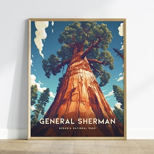 General Sherman Tree, Sequoia National Park Framed Travel Print, Sequoia National Park Travel Poster, National Parks Traveler Gift Souvenir