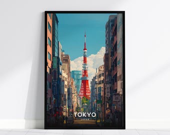 Tokyo Tower Print: Vibrant Japanese Cityscape Travel Poster