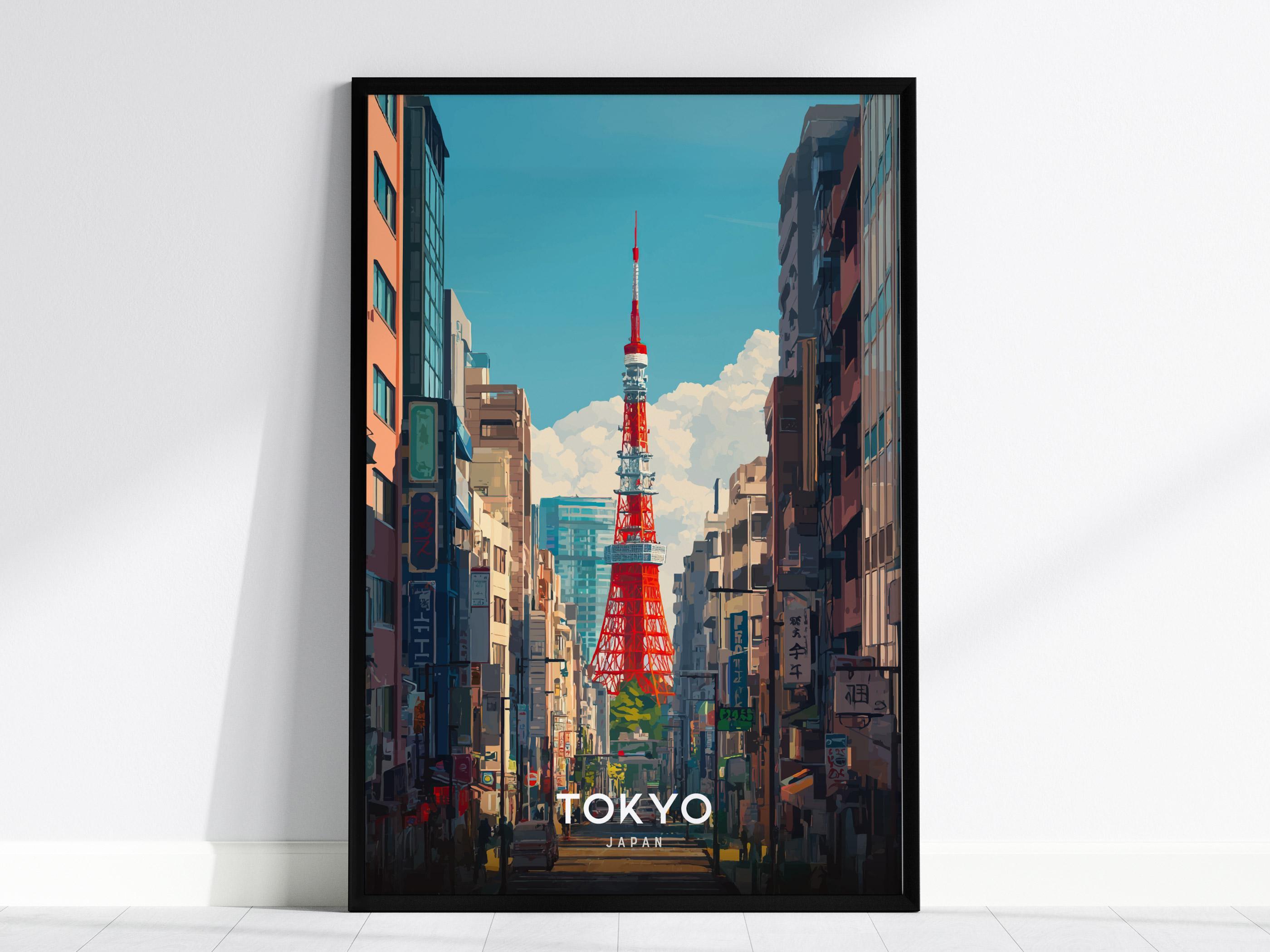 東京タワープリント：鮮やかな日本の都市景観の旅行ポスター - Etsy 日本