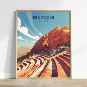 Konsttryck av Red Rocks Amphitheatre Colorado: Poster för musikplats, inramad eller oramad