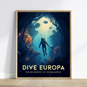 Póster de exploración espacial con marco para pared Dive Europa, diseño de póster de exploración espacial, impresión sin marco de buceo en Júpiter, astronomía, ciencia ficción, decoración del hogar para niños, idea de regalo