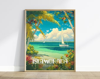 Islamorada, Florida Keys Framed Wall Art - Sailboat Tropical Vacation Poster Design Travel Island Print Collection Home Beach Cottage Decor