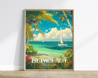 Islamorada, Florida Keys Oprawione dzieło sztuki na ścianę - plakat z tropikalnymi wakacjami na żaglówce Projektowanie kolekcji wydruków na wyspę Podróże Dom Plaża Domek Dekoracje