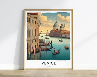 Venice Italy Travel Poster: Serene Canals & Gondola Art