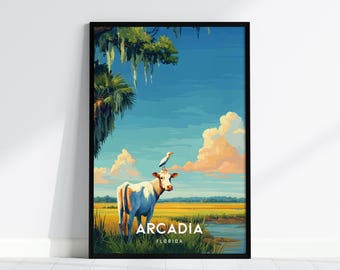 Arcadia Florida Poster: Cattle Country Art, Old Florida Ranch Print, Vintage Travel Poster, Cow Wall Art, Rural Florida Gift, Rodeo Decor