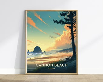 Cannon Beach Oregon Poster: Haystack Rock Coastal Art, Pacific Northwest Print, Oregon Coast Gift, Beach Decor, Vintage, Framed or Unframed