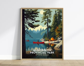 Algonquin Park Poster, Canada Canoe Travel Art, Ontario Provincial Park Print, Framed or Unframed