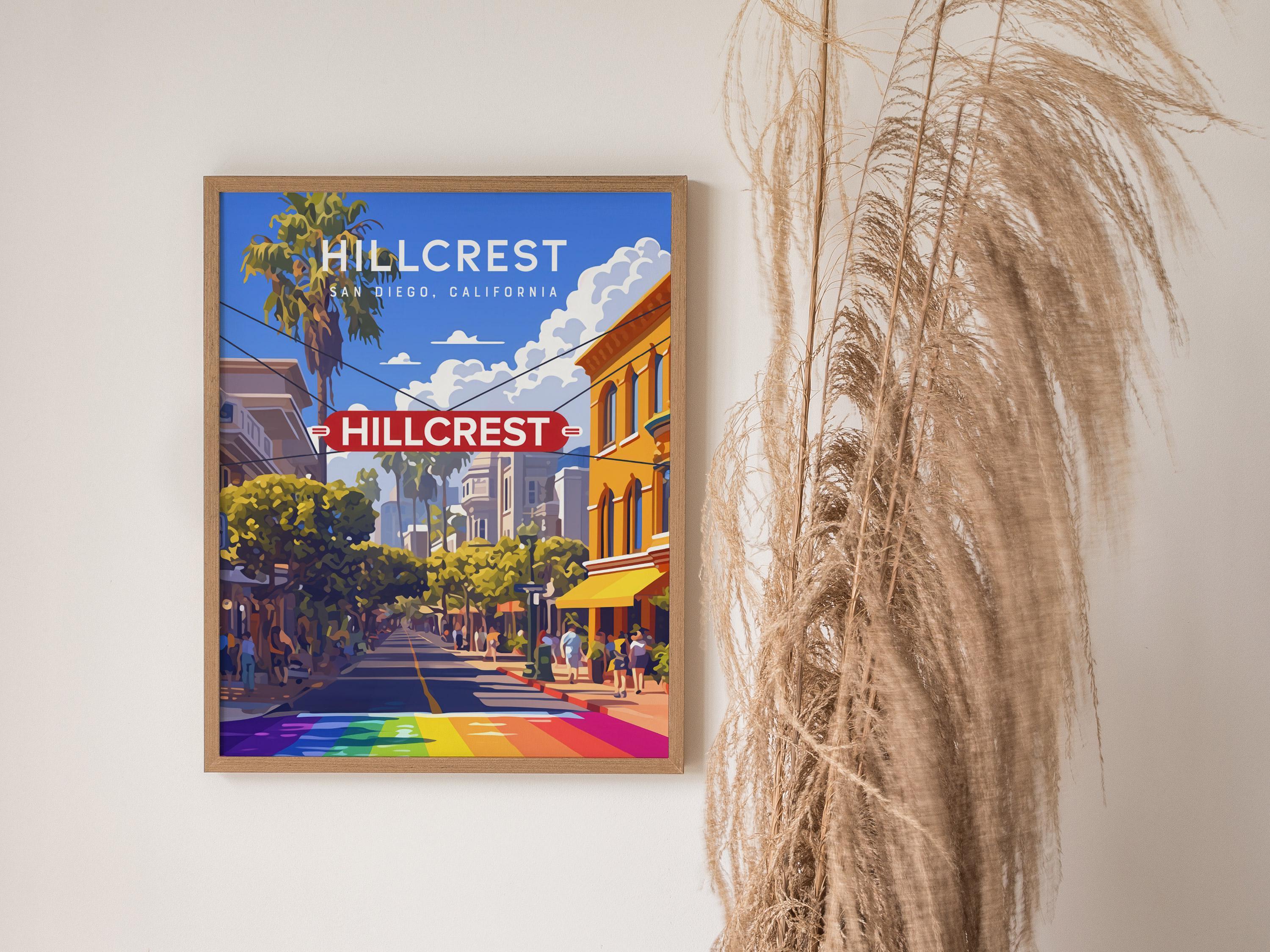 Hillcrest San Diego Framed Poster: LGBTQ Pride Rainbow Crosswalk