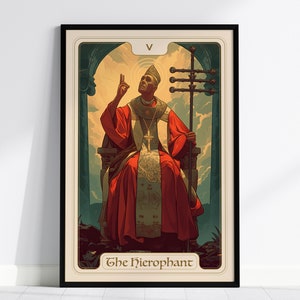 Póster enmarcado de la carta del tarot de los Arcanos Mayores del Sumo Sacerdote: conjunto de regalo de decoración espiritual, Art Nouveau, adivinación y arte de Rider Waite