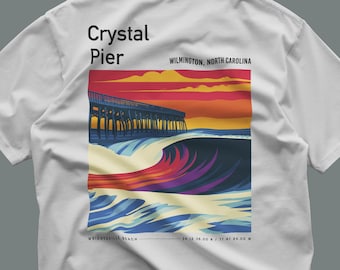 Crystal Pier Surf T-Shirt | Wilmington North Carolina Wave Art Graphic Tee