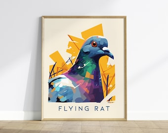 Duvkonsttryck: Rolig flygande råttaposter, urban djurlivsdekor