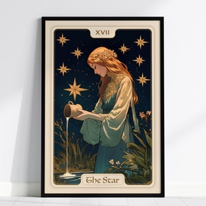 The Star Major Arcana Tarot Karte gerahmtes Poster - RiderWaite Artwork Wahrsagen Jugendstil Fortune Dark Academia Design Dekor Geschenk Set