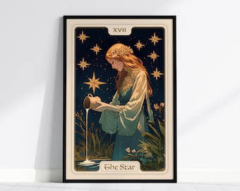 The Star Tarot Card Framed Poster: Art Nouveau Divination Print, Framed or Unframed