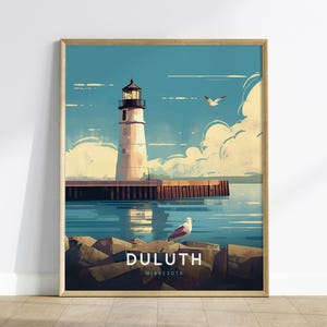Duluth Lighthouse Poster: Minnesota Lake Superior Wall Art, Framed or Unframed image 1