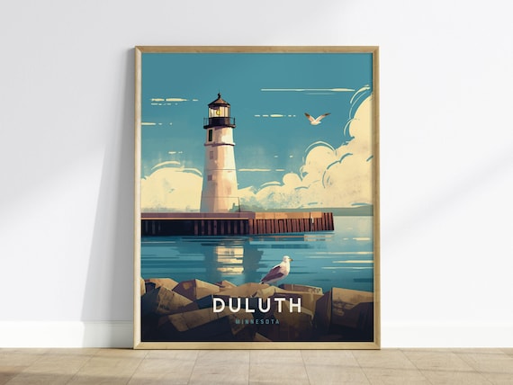 Duluth Lighthouse Poster: Minnesota Lake Superior Wall Art, Framed or Unframed