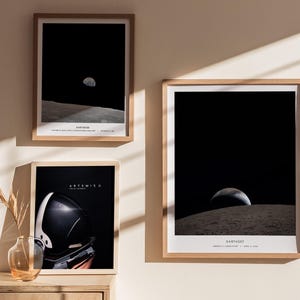 Earthset NASA natural wood frame Artemis II lunar flyby poster Earth Moon space art wall hanging