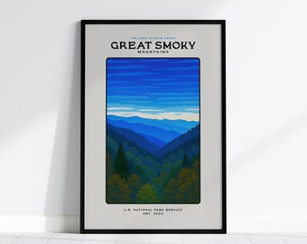 Great Smoky Mountains National Park Tennessee Poster: Vintage Travel Print Framed or Unframed Decor