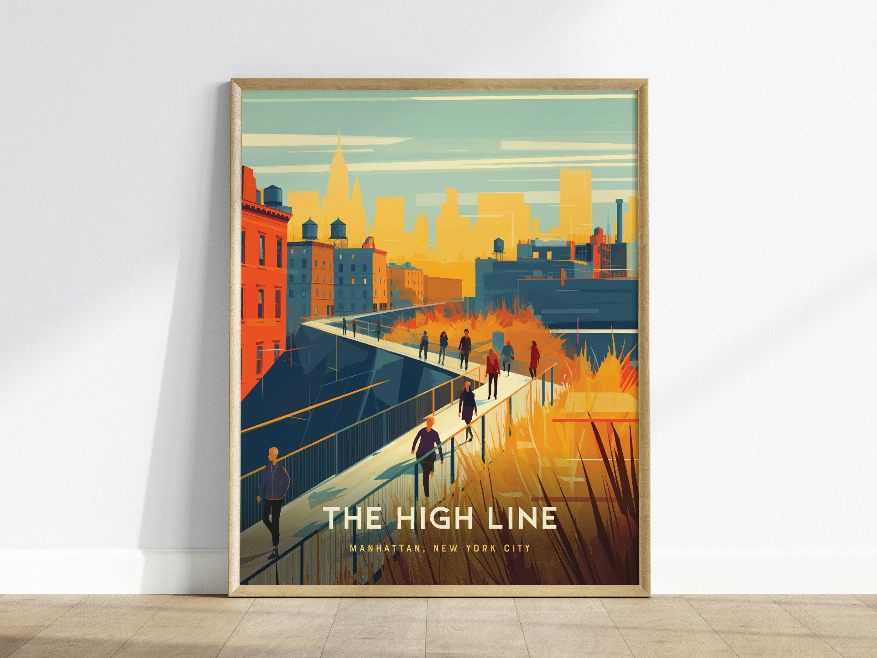 ハイライン NEW YORK 線画アート アートポスター A2版 The High Line NYC Poster: Manhattan Travel Art Print - Etsy