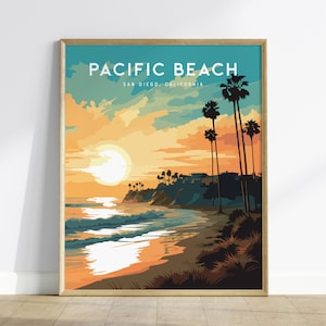 Pacific Beach San Diego Surf Framed Wall Art | Old Man&#39;s Tourmaline Poster Design | California Surfing Print | Surfer Home Decor Gift Set