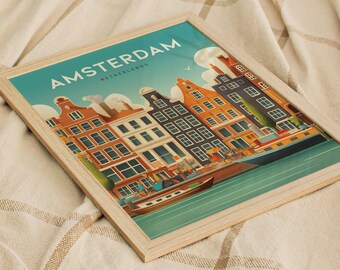 アムステルダム運河アートプリント：オランダ旅行ポスター - Etsy 日本