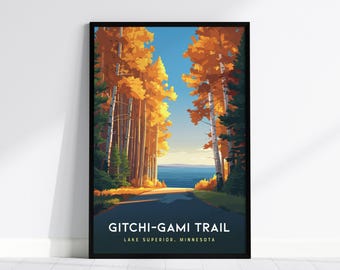 Gitchi-Gami Trail Poster | Lake Superior Minnesota Travel Print | Framed or Unframed Wall Art