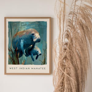 Manatee Art Print: Florida Wildlife Sea Cow Print, Modern Nature Wall Decor, Framed or Unframed image 5