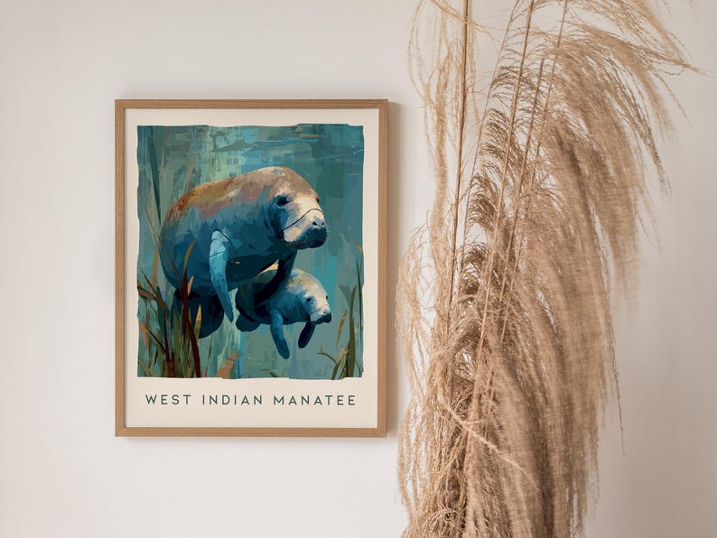Manatee Art Print: Florida Wildlife Sea Cow Print, Modern Nature Wall Decor, Framed or Unframed image 5
