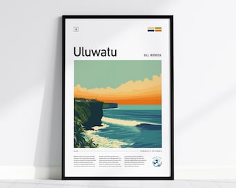 Póster enmarcado de Uluwatu Bali Surf Spot: Arte de viaje de Indonesia