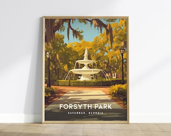 Savannah Georgia Print: Forsyth Park Fountain Scenic Travel Poster