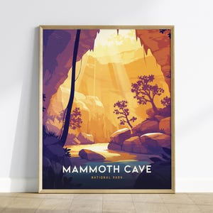 Póster del Parque Nacional Mammoth Cave, Kentucky: Explora las profundidades. Disponible con o sin marco. Perfecto para exploradores de cuevas y excursionistas. Decoración.
