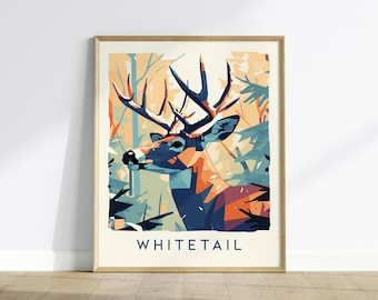 Whitetail Deer Poster: Midcentury Modern Wildlife Series Framed or Unframed Wall Art