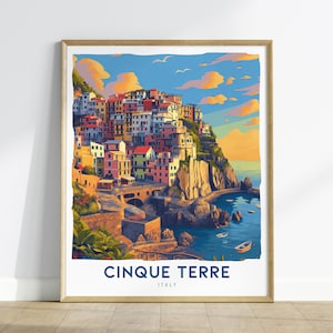Cinque Terre Italy Travel Poster: Coastal Village Art Print
