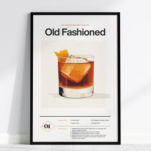 Old Fashioned Cocktail Poster - Zeitloser Whisky-Rezept-Druck mit minimalistischem Design, gerahmt oder ungerahmt, perfekte Barwagen-Wandkunst