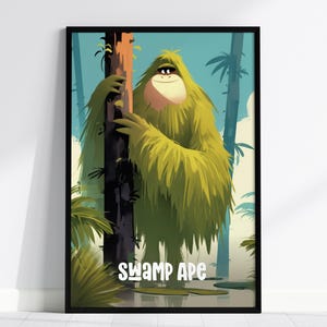 Swamp Ape - Cute Cryptids Series Bigfoot Kids Room Framed Poster Art Children's Illustration Toddler Boys Bedroom Nursery Unframed Print Set