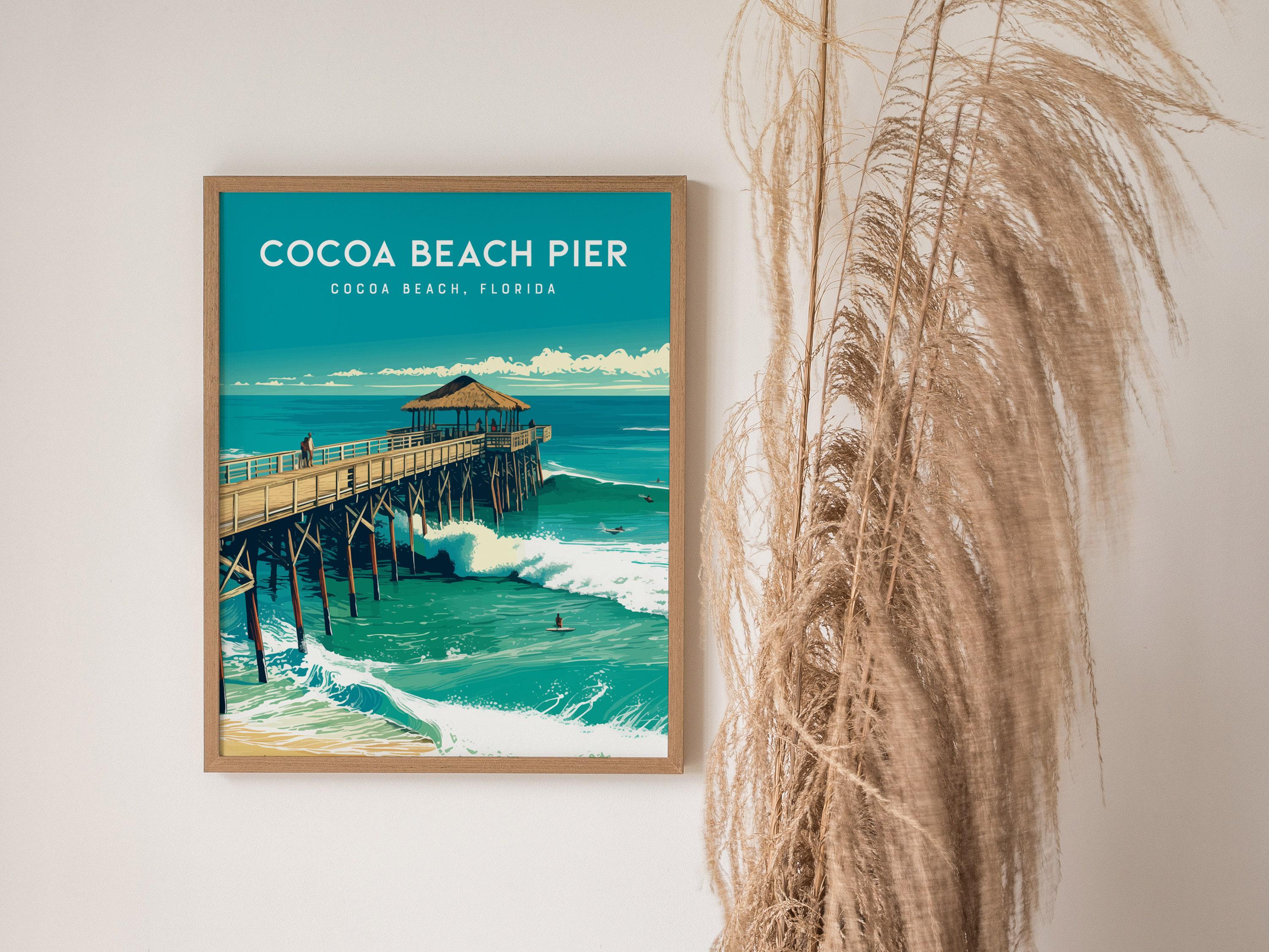 Cocoa Beach Pier Art Print: Florida Surf Poster, Beach House Decor