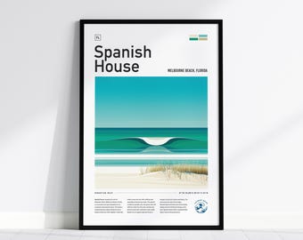 Spanish House Surf Spot Poster: Melbourne Beach, Florida Travel Print
