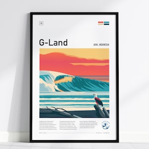 G-Land Surf-Poster, Wellenmuster aus Java, Indonesien, Strandhaus-Dekoration, gerahmt oder ungerahmt, Java