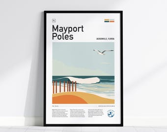 Mayport Poles Surf Spot Framed Art Print: Jacksonville Beach, FL
