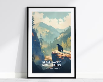 Great Smoky Mountains National Park Poster, Tennessee Wall Art, Minimalist Nature Print, Landscape Decor, Travel Gift, Framed or Unframed