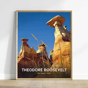 Theodore Roosevelt National Park Poster - Dramatic Hoodoos View, Available Framed/Unframed, Great for National Park Enthusiasts, Souvenir