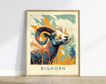 Bighorn Ram Framed Art Print: Wildlife Poster, Montana Cabin Decor