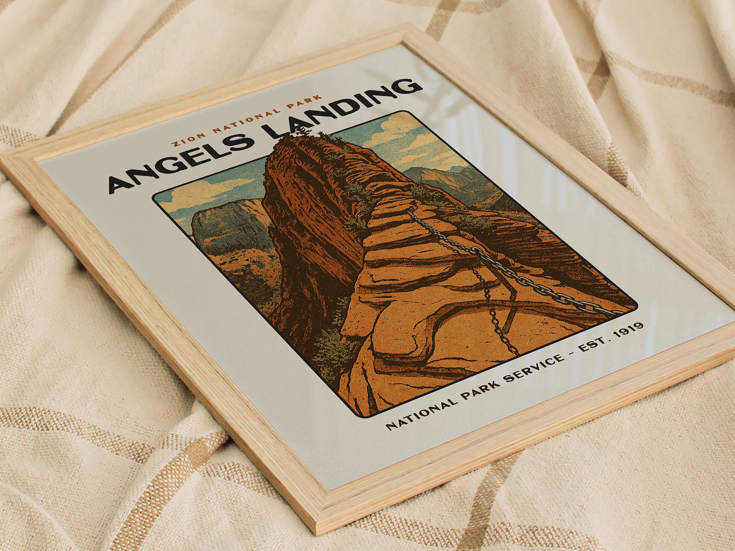 Angels Landing Vintage Print: Zion National Park Hiking Poster