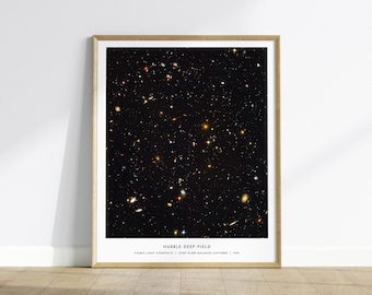 Hubble Deep Field Poster: NASA Galaxy Space Photo, Astronomy Art Print Gift, Science Teachers, Office Universe Wall Art, Framed or Unframed