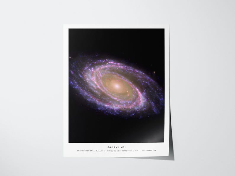 M81 Galaxy Poster: NASA Space Photo, Grand Design Spiral Galaxy, Framed or Unframed Print image 3