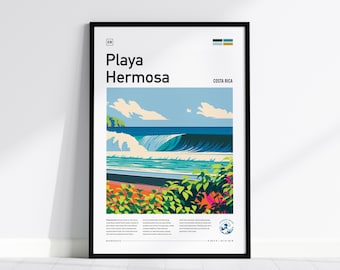 Playa Hermosa surfposter | Costa Rica golfkunst muurdecoratie | Ingelijste of oningelijste print