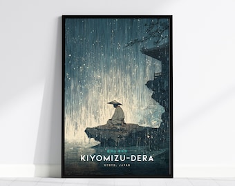 Kiyomizu-dera Temple Poster: Vintage Japanese Art, Kyoto Wall Decor, Framed or Unframed Print