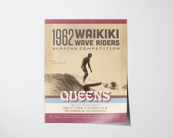 Vintage Waikiki Surf Poster: 1962 Wave Riders Retro Print (Digital Download)