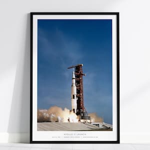 Apollo 11 Launch Poster: NASA Saturn V Rocket, Moon Mission Art