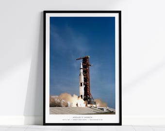 アポロ11号打ち上げポスター：NASAサターンVロケット、月面ミッション