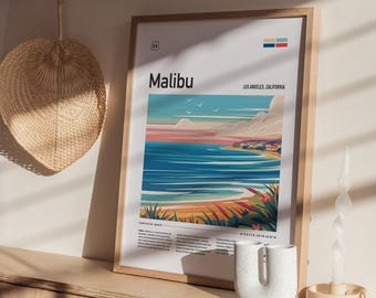 マリブ・サーフライダー・ビーチの額入りポスター：カリフォルニア